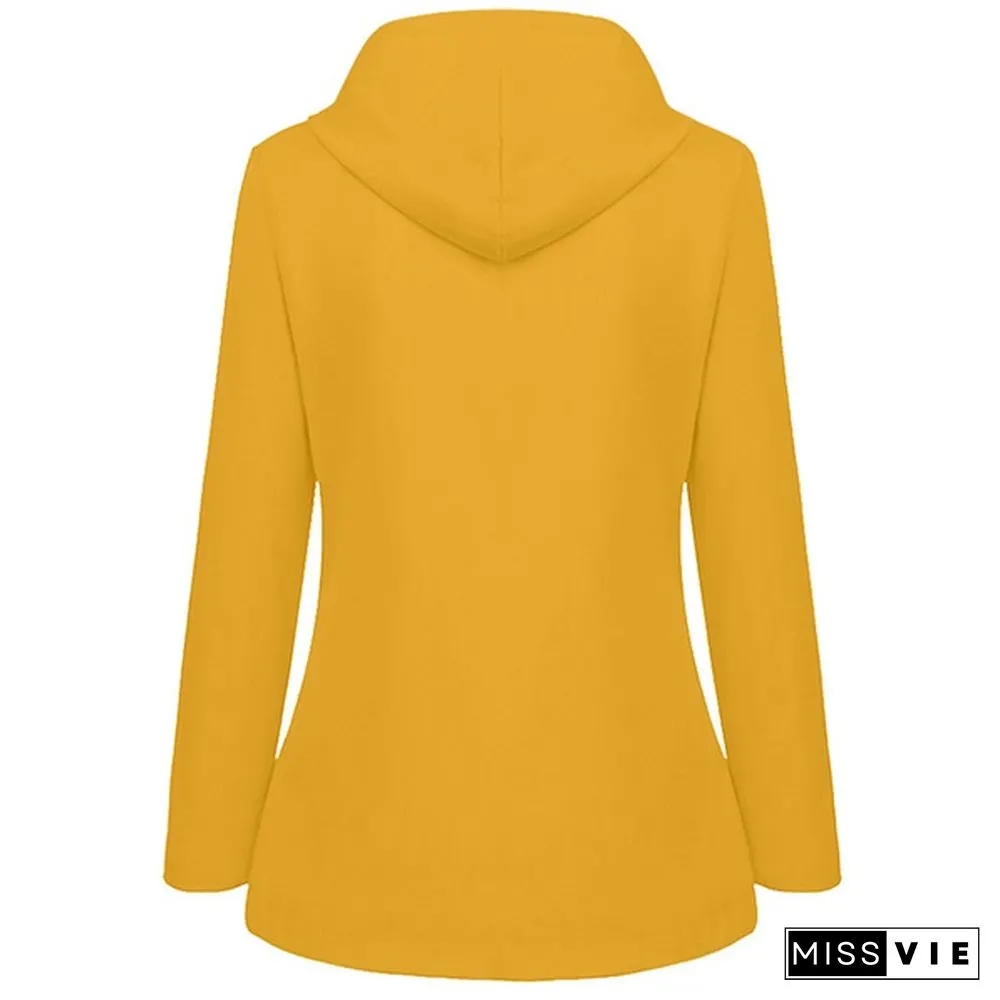 Womens Fashion All Seasons Outdoor Waterproof Rain Jacket Casual Loose Plus Size Hooded