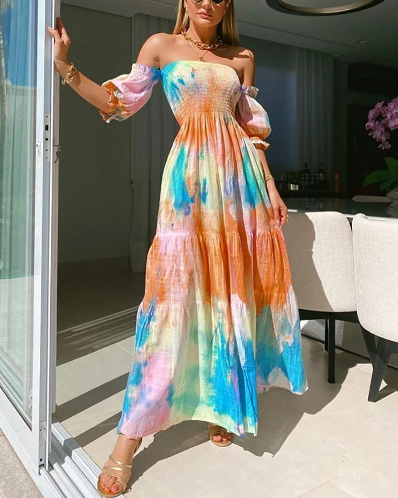 Strapless Balloon Sleeve Dress
