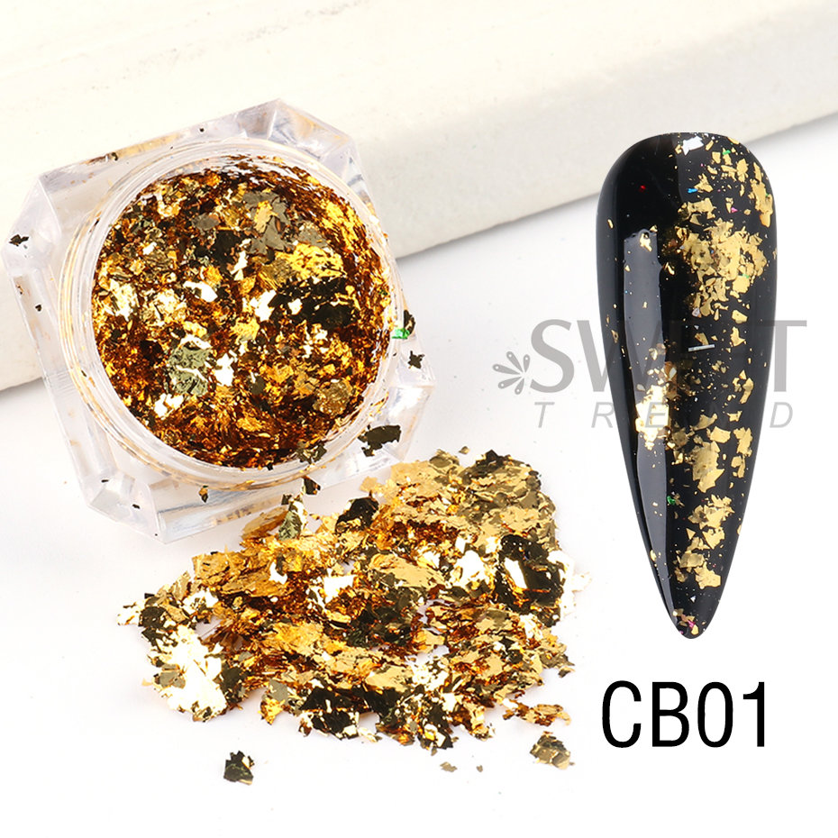 Needmkt 1 Box Aluminum Gold Silver Nail Foils Flakes Irregular Gold Leaf Sequins DIY Holographic Chrome Paper Accessory Supplies LY1858
