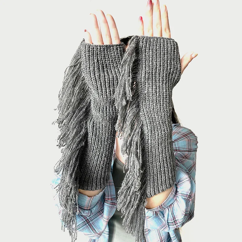 The Latest Autumn/Winter Fringe Knitted Warm Half-finger Gloves - long Style