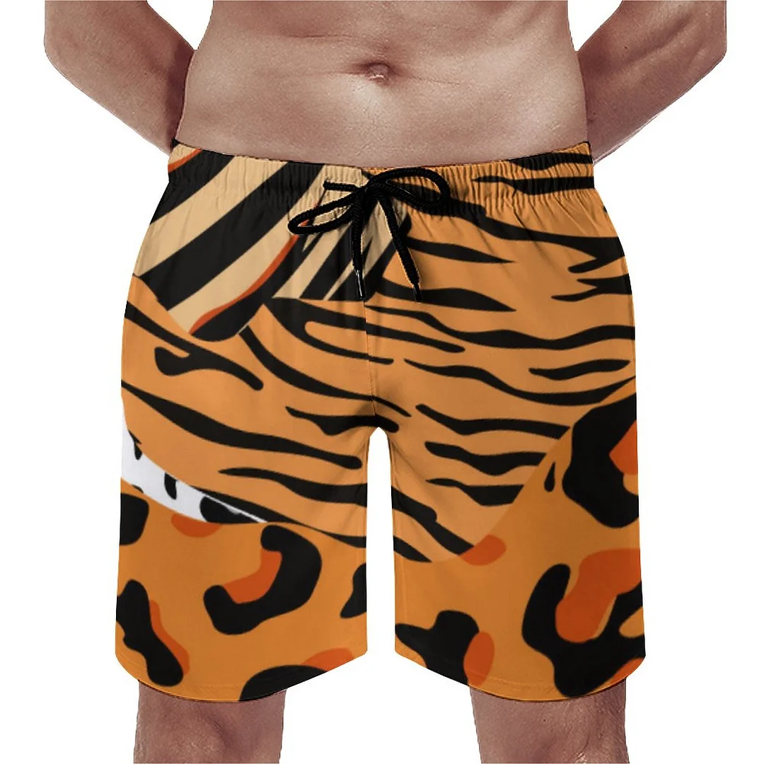 African Jungle Animal Watercolor Tribal Men's Swim Trunks Summer Board Shorts Quick Dry Beach Short with Pockets