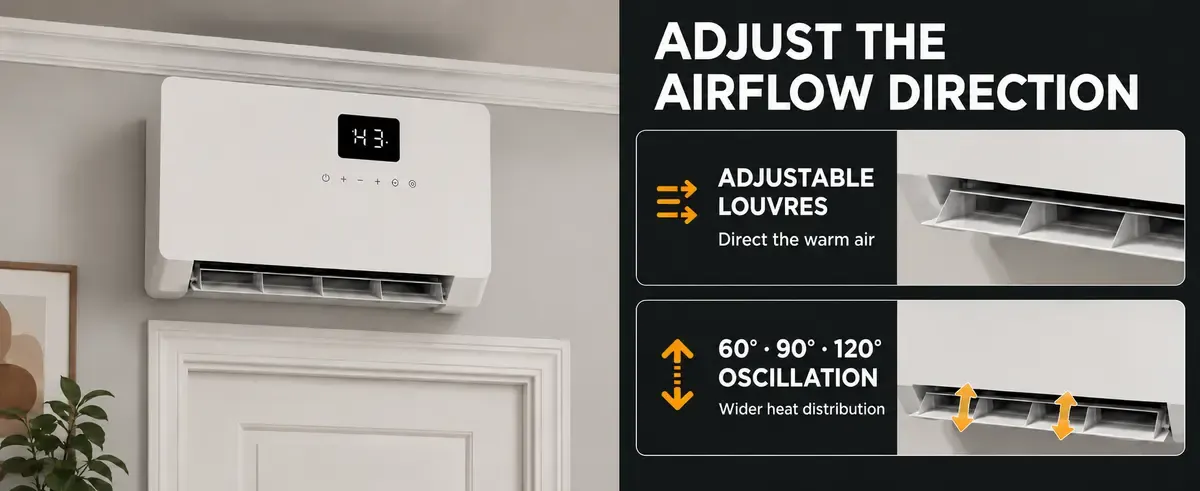 Adjustable louvres and three oscillation angles