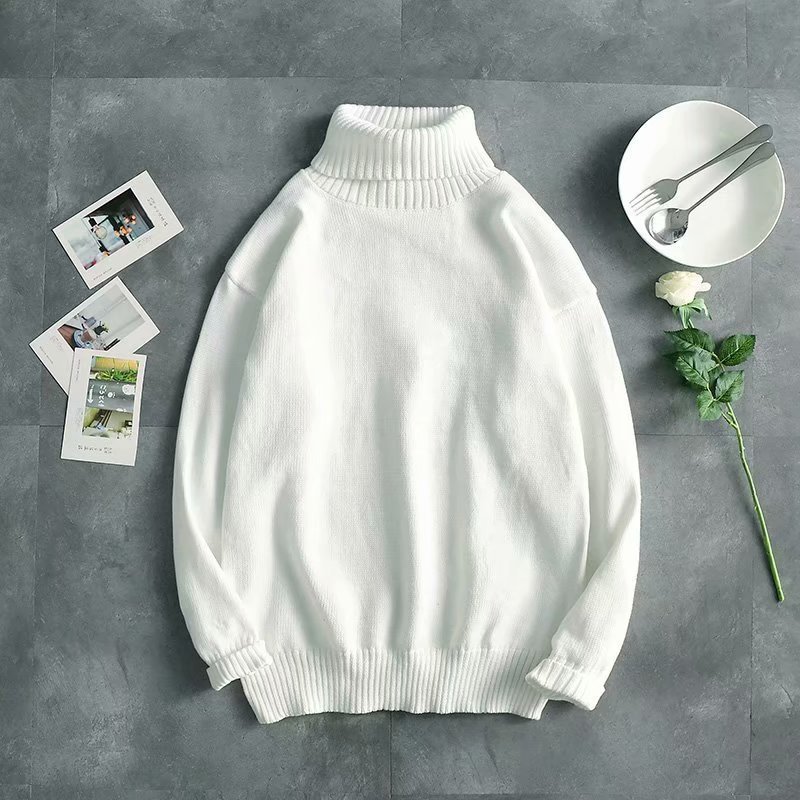 Solid Color Sweater Long Sleeve Turtleneck Casual Knit Sweater