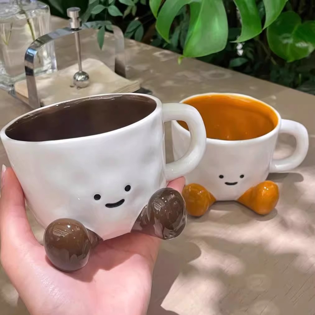 Smiley Face Footed Ceramic Mug Cup