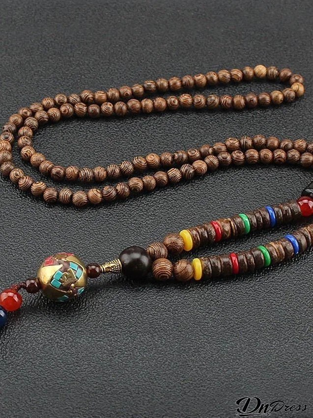 1pc Pendant Necklace Beaded Necklace For Men's Women's Street Gift Daily Wooden Acrylic Retro Buddha / Long Necklace