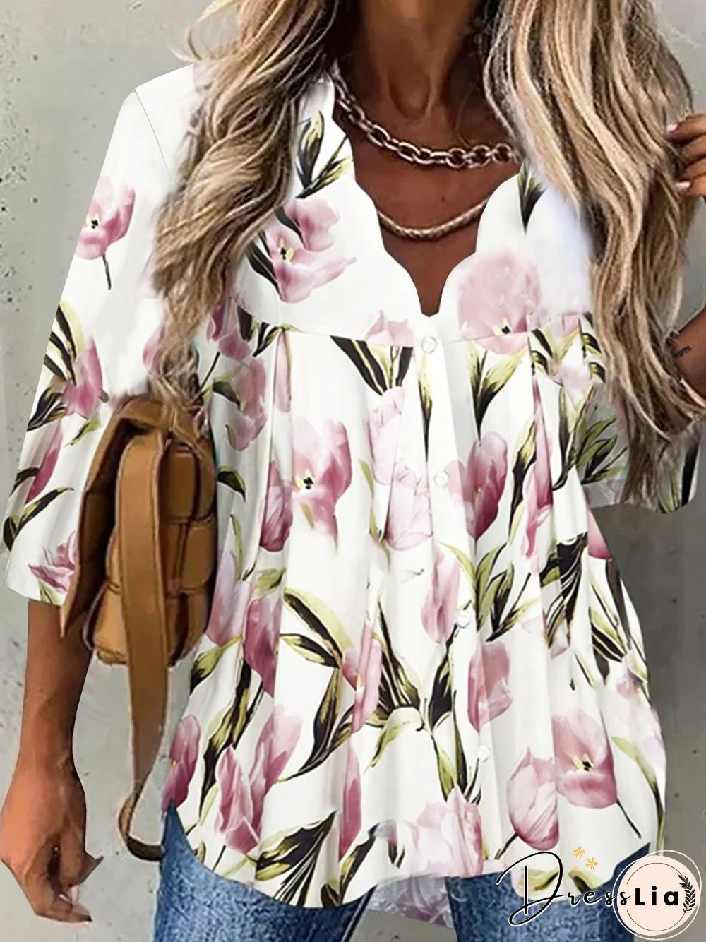 Loosen Floral Printed Blouse