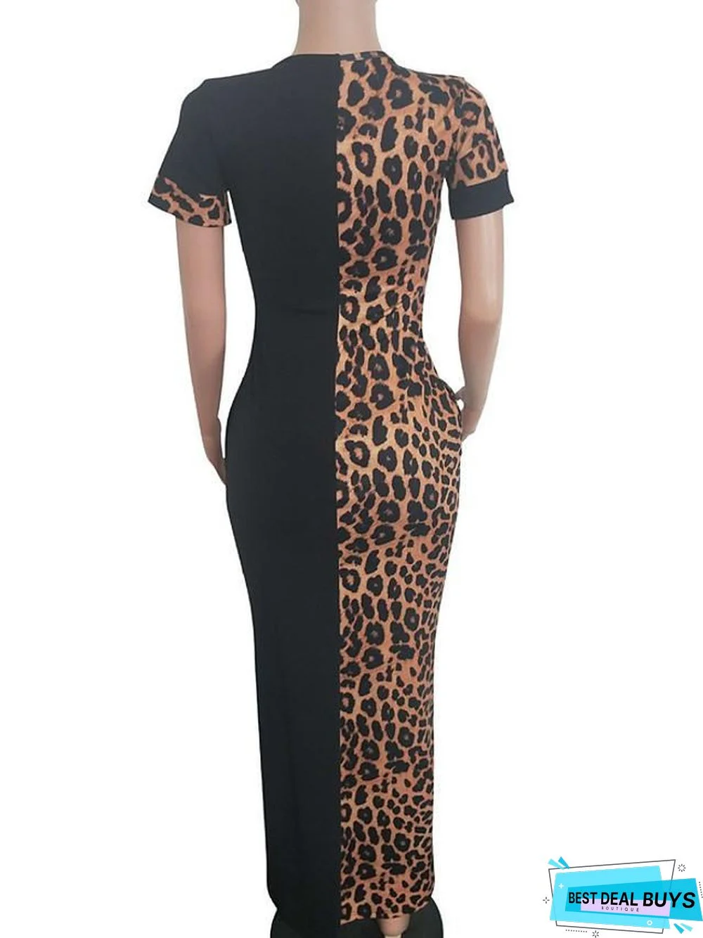 Women's Sheath Dress Maxi Long Dress Short Sleeve Leopard Black Orange Black Dresses