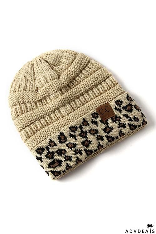Animal Print Messy Bun Beanie