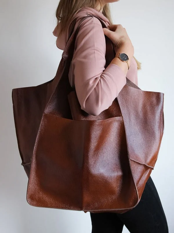 Soft leather large capacity one-shoulder tote bag