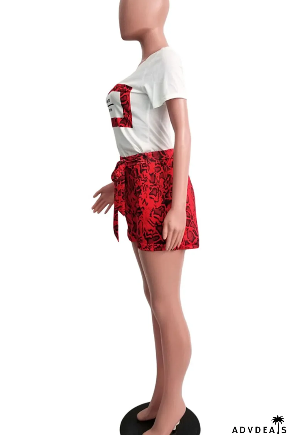 Tangerine Red Casual Street Print Patchwork O Neck Short Sleeve Two Pieces