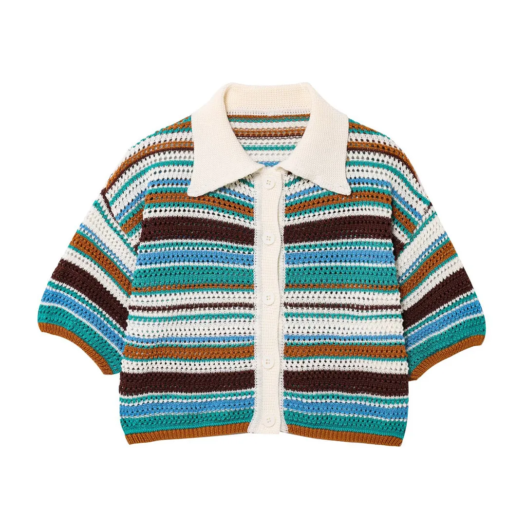 Nigikala Nigikala 2025 New Crochet POLO Shirt Knitted Knitted Blouse Shorts Set B62049