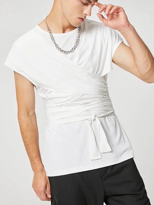 Aonga - Mens Crisscross Wrap Tie Knot T-ShirtJ aonga