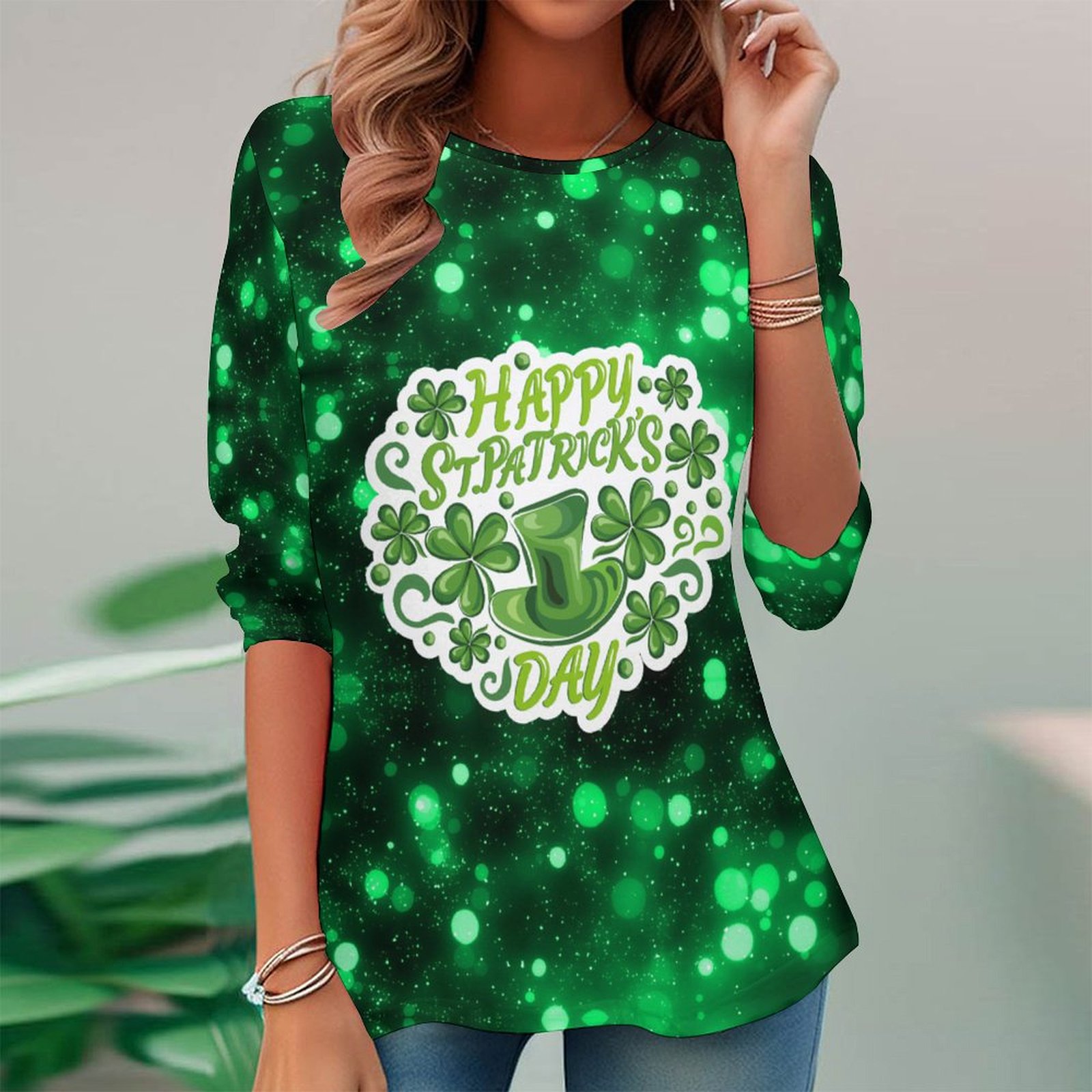 Women Long Sleeve V-neck Graphic Floral Printed Top