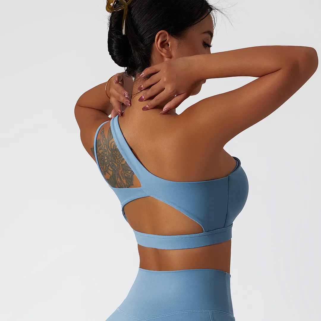 Hergymclothing Light Gray Blue liquid naked feeling buttery soft comfort breathable thin opaque lightweight high support workout bra with pads for sale