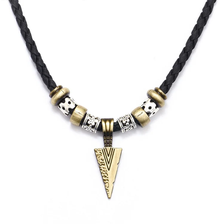 Vintage Metal Wolf Head Scripture Beaded Combination Drawstring Necklace