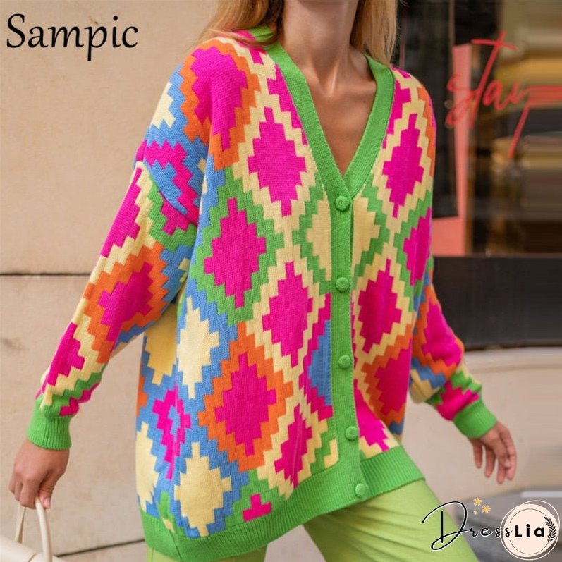 Christmas Gift Sampic Fashion Y2K Women Loose Winter Basic Neck Oversized Knitwear