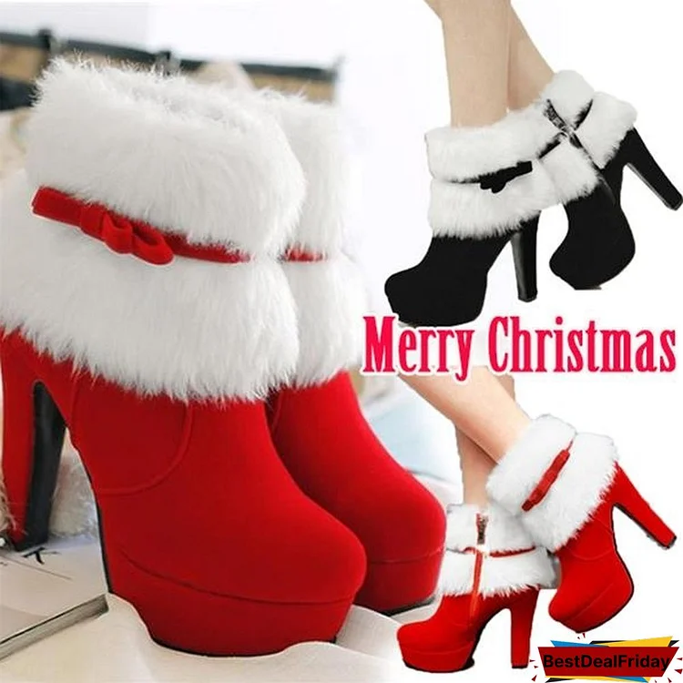 Womens Red Black Fur Suede Ankle Boots Booties For Casual/Walking/Party/Christmas Dress Plus Size 34-43