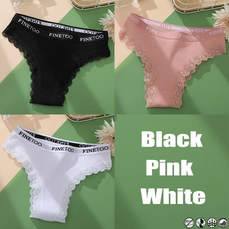 3PCS/Set Cotton Panties Brazilian Style Women Underwear Lace Sexy Lingerie for Female Underpants Thong Panties Briefs Intimates