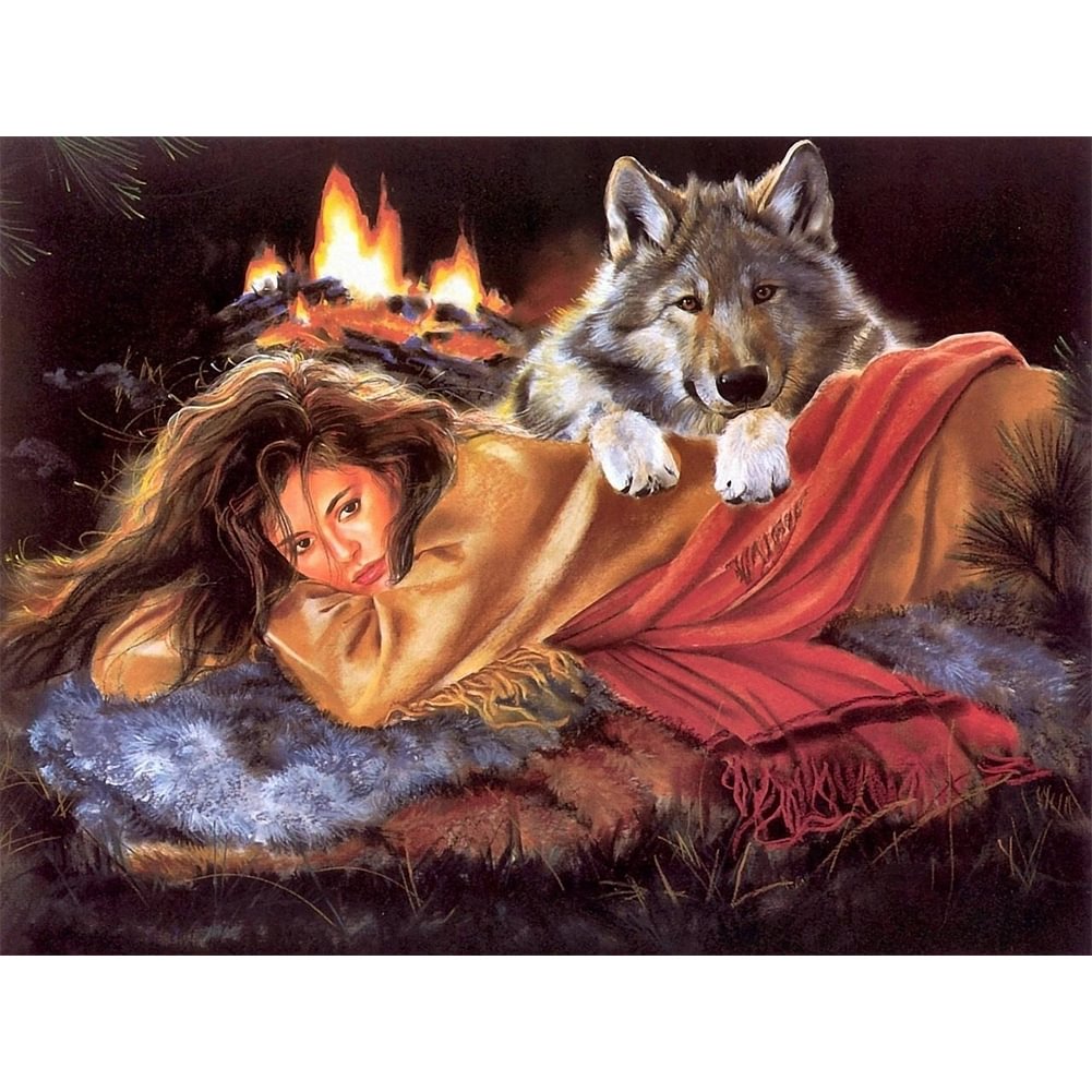 Wolf Woman - Full Round -Diamond Painting(50*40cm)