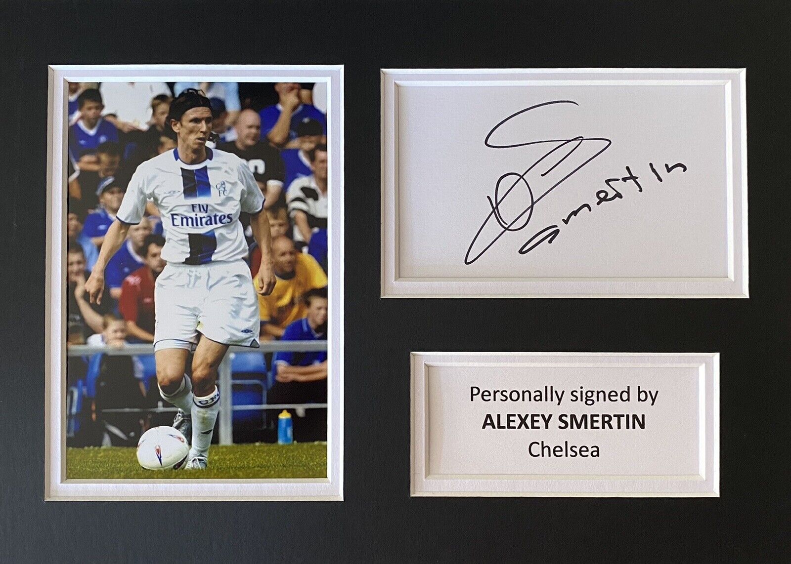 Alexey Smertin Hand Signed White Card In A4 Chelsea Mount Display