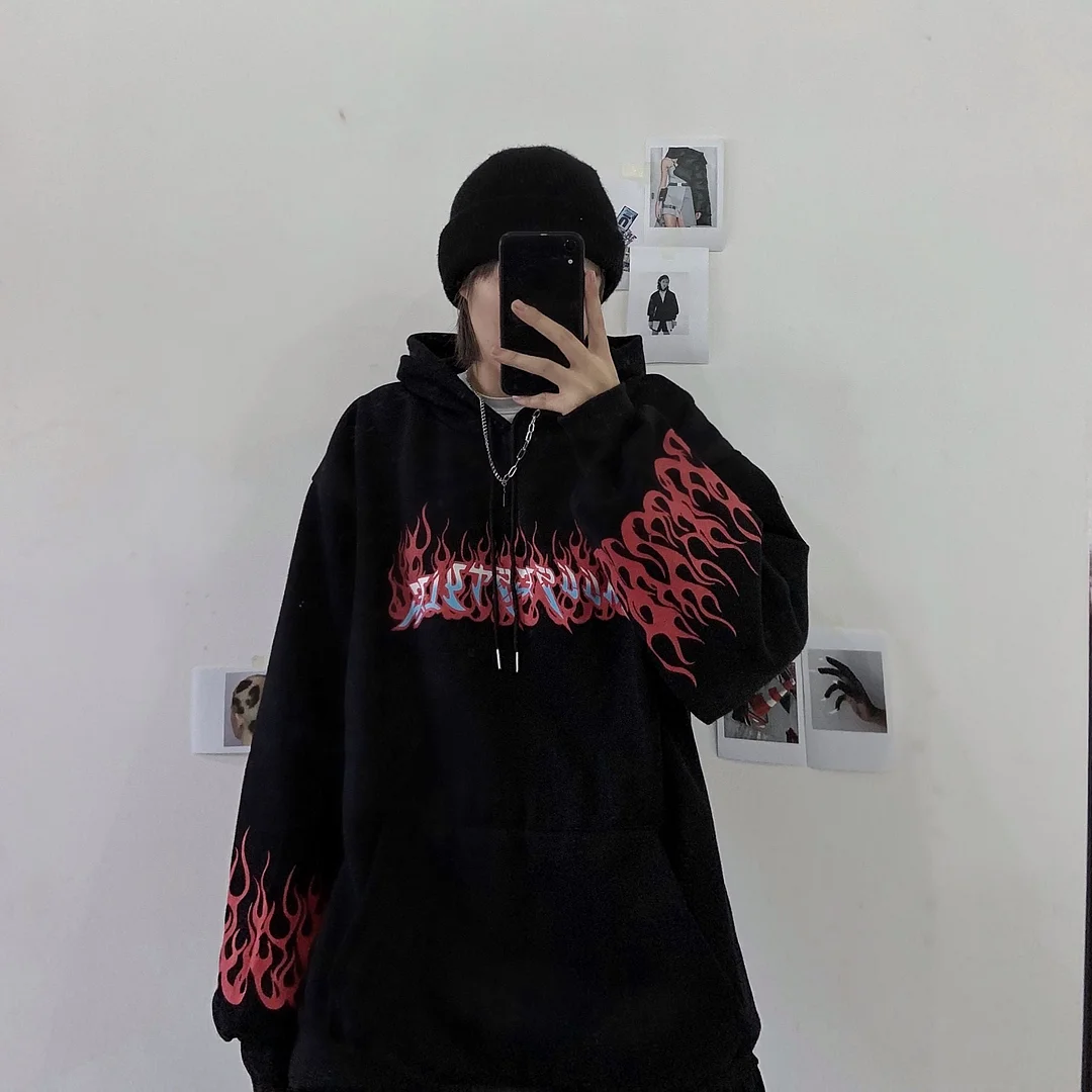 Gothic Cartoon Hip Hop Hoodies Women Japanese Funny Punk Oversize Hooded Sweatshirts Autumn Long Sleeve Female Hoodie Tops