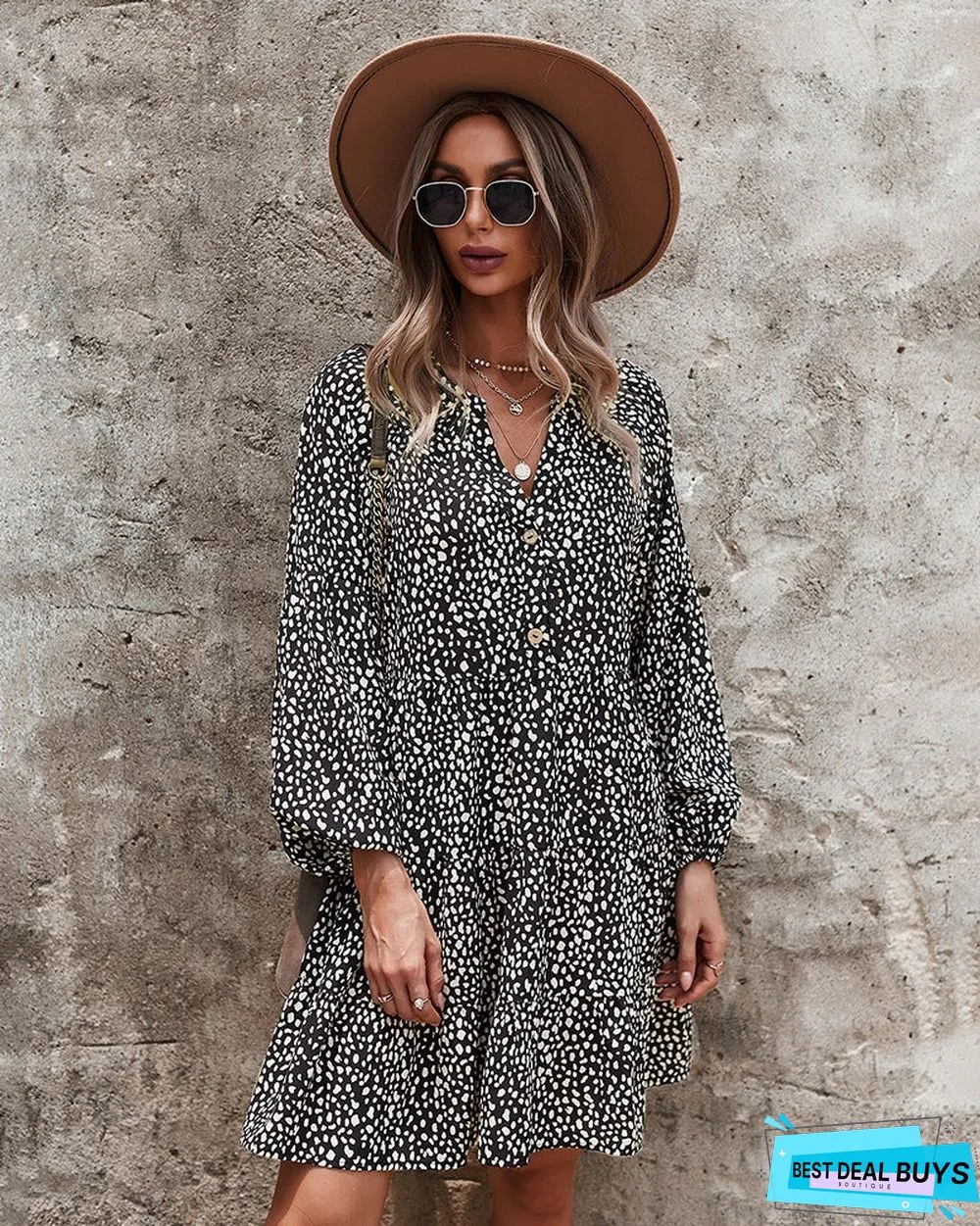 European and American Long Sleeve Fashion Women's Leopard Print Dress