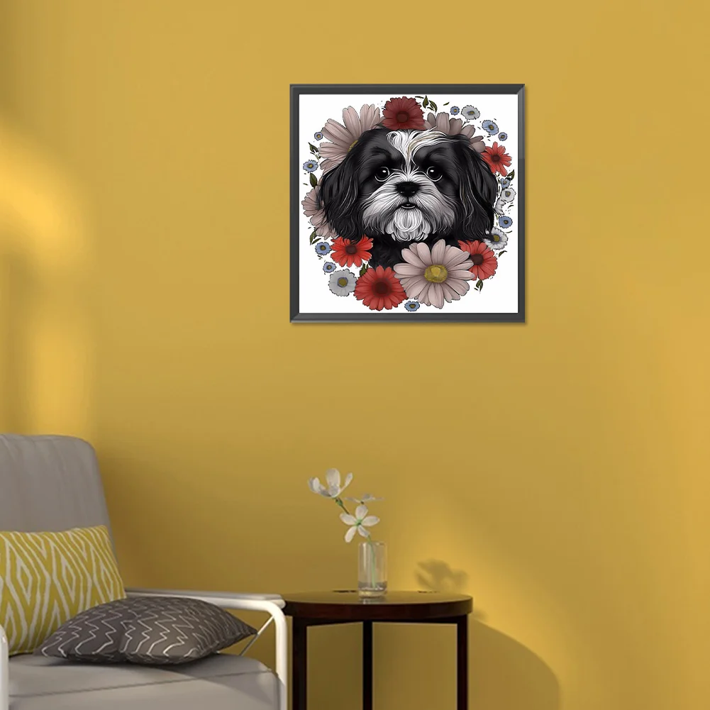 Diamond Painting - Full Round Drill - Flower Dog(Canvas|30*30cm)