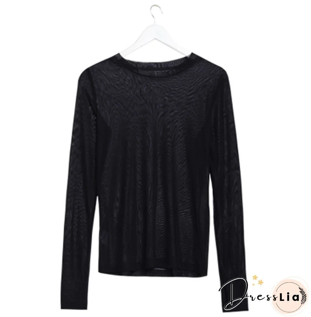 Oumea Women Beach Cover-Up Sheer Mesh Top Beach Wear Hawaiian Mesh Shirt Long Sleeve Casual Candy Color Solid Sweet Mesh Top