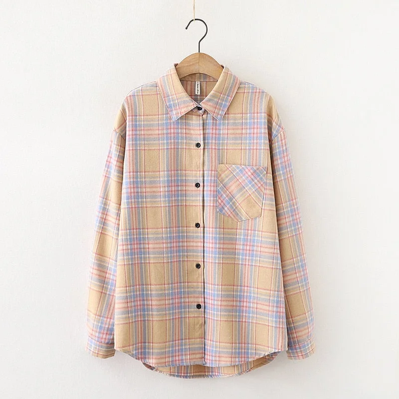 2021 New Loose Design Cotton Plaid Shirt Women Young Style Long Sleeve Blouses Casual Shirts Lady Tops Clothes Blusas
