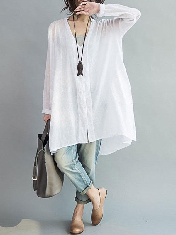 Plus Size Solid Color Casual Blouse