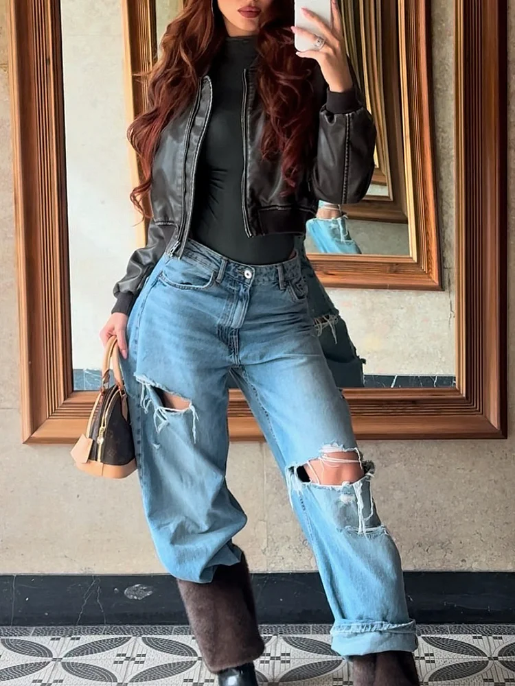 High Waist Ripped Jeans