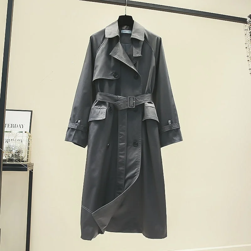 UK Brand new Fashion 2021 Fall /Autumn Casual Double breasted Simple Classic Long Trench coat with belt Chic Female windbreaker