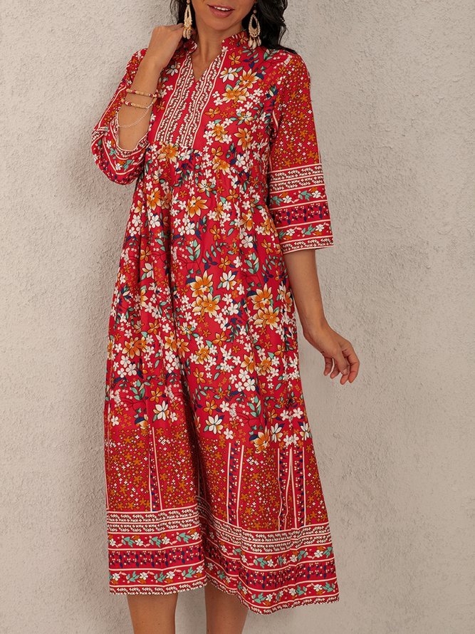 Floral Half Sleeve Boho Dresses Zaesvini