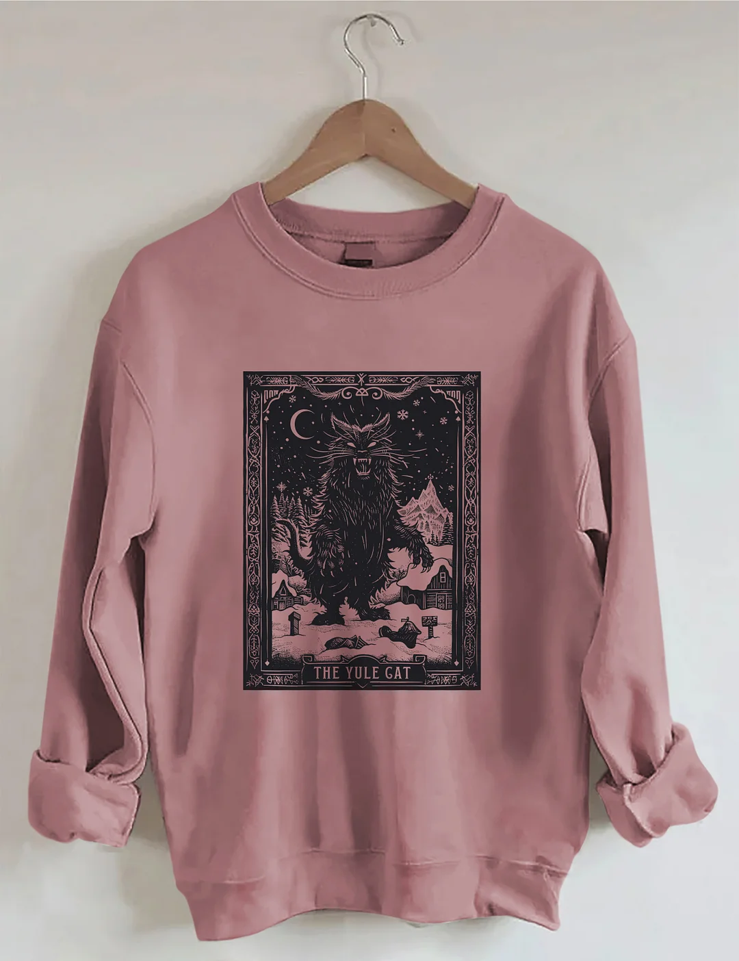 The Yule Cat Tarot Card Goth Christmas Sweatshirt