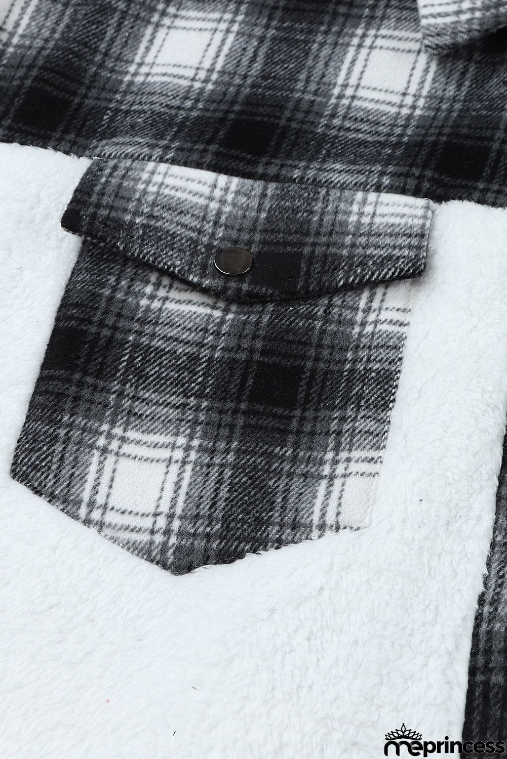 Plaid Patchwork Buttoned Pocket Sherpa Jacket