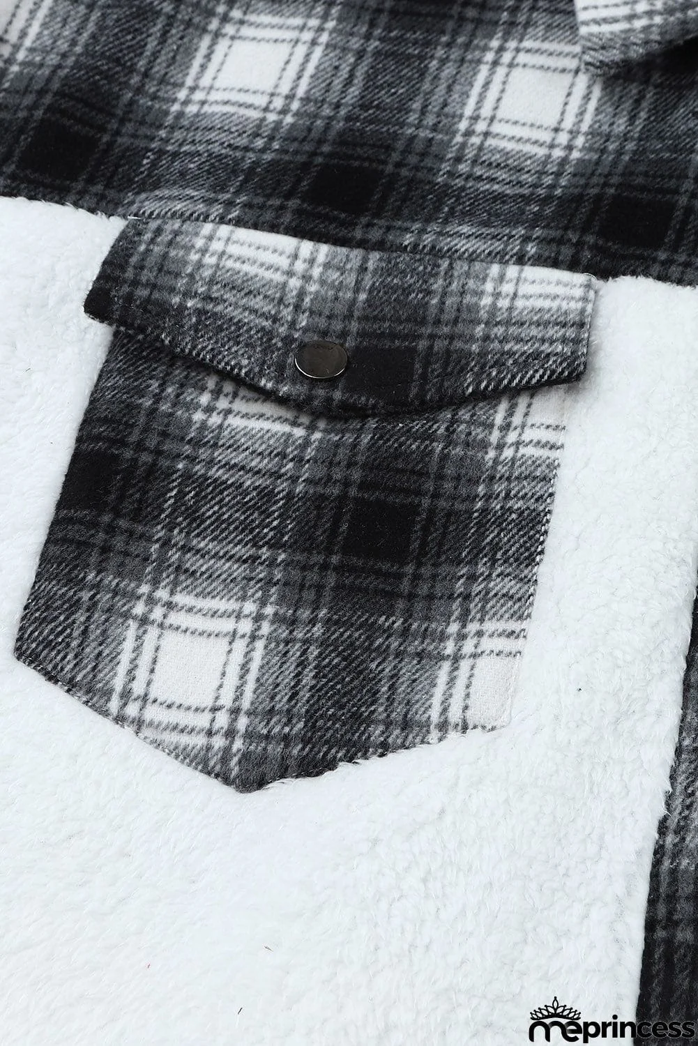 Plaid Patchwork Buttoned Pocket Sherpa Jacket