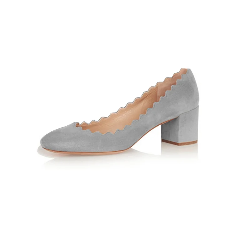 Suede Grey Block Heels Casual Pumps – Round Toe Shoes. Vdcoo