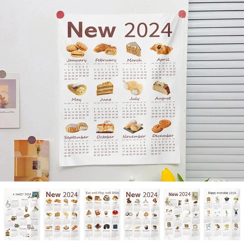 Athvotar Hanging Cloth Wall Calendar Small Tapestry Cartoon Calendar Tapestries Bedroom Background Fabric Decorations 2024 달력 태피스트리