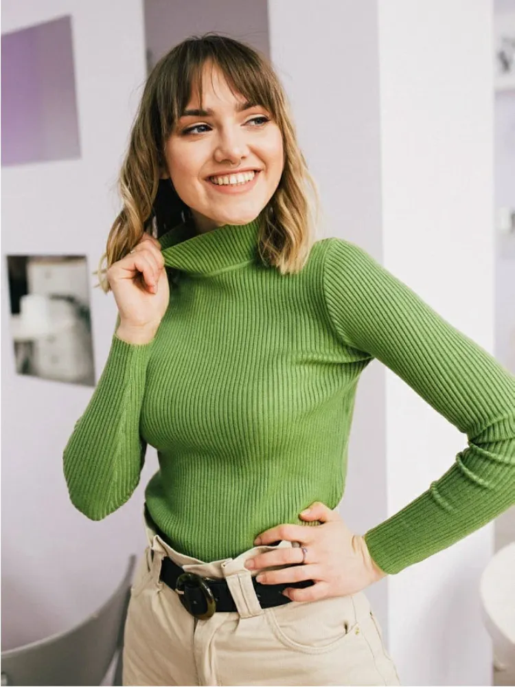 Churchf Churchf Color Half Turtleneck Sweater 2024 Autumn And Winter Female (24 Color Spot) Slim Knit Bottom Shirt