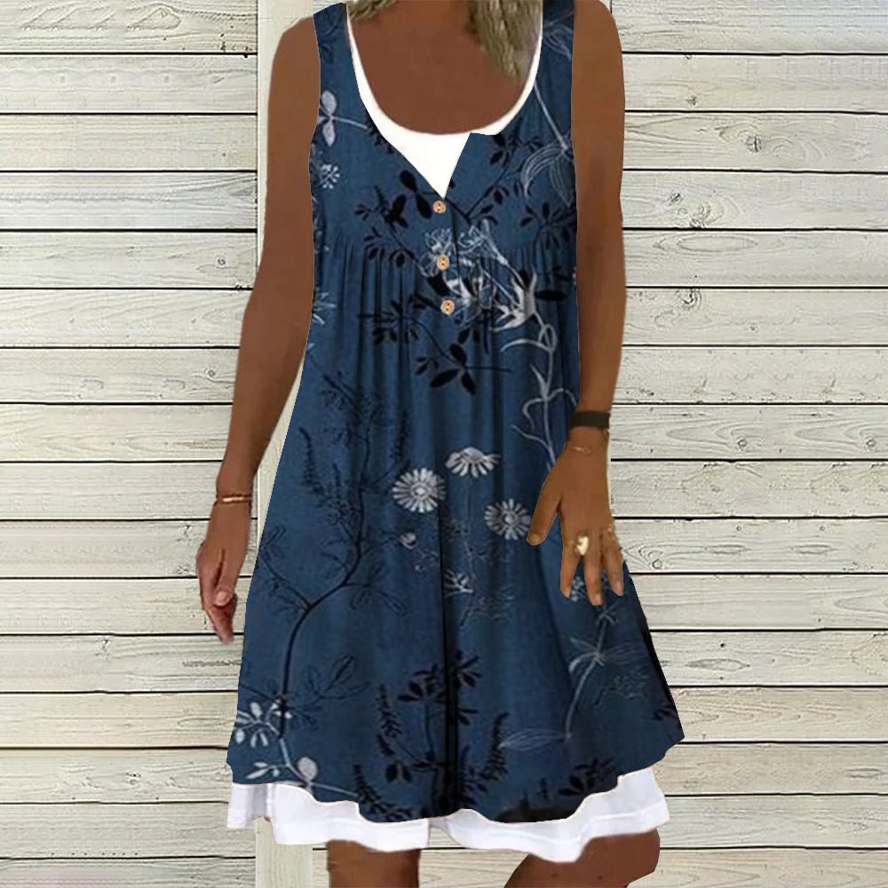 Groovy Round Neck Print Mini Dress