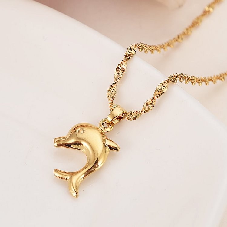 24k gold  small cute dolphin Necklace Trendy women Jewelry Charm Pendant  necklace