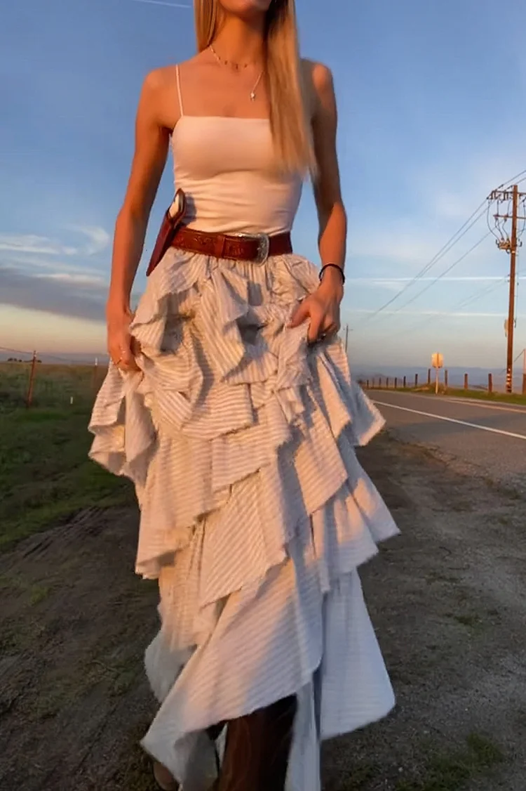 Irregular Cake Dress Vintage Long Skirt
