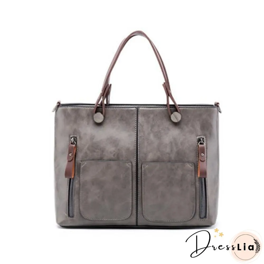 Women Oil Wax Leather Tote Bag Retro Shoulder Bags Handbags