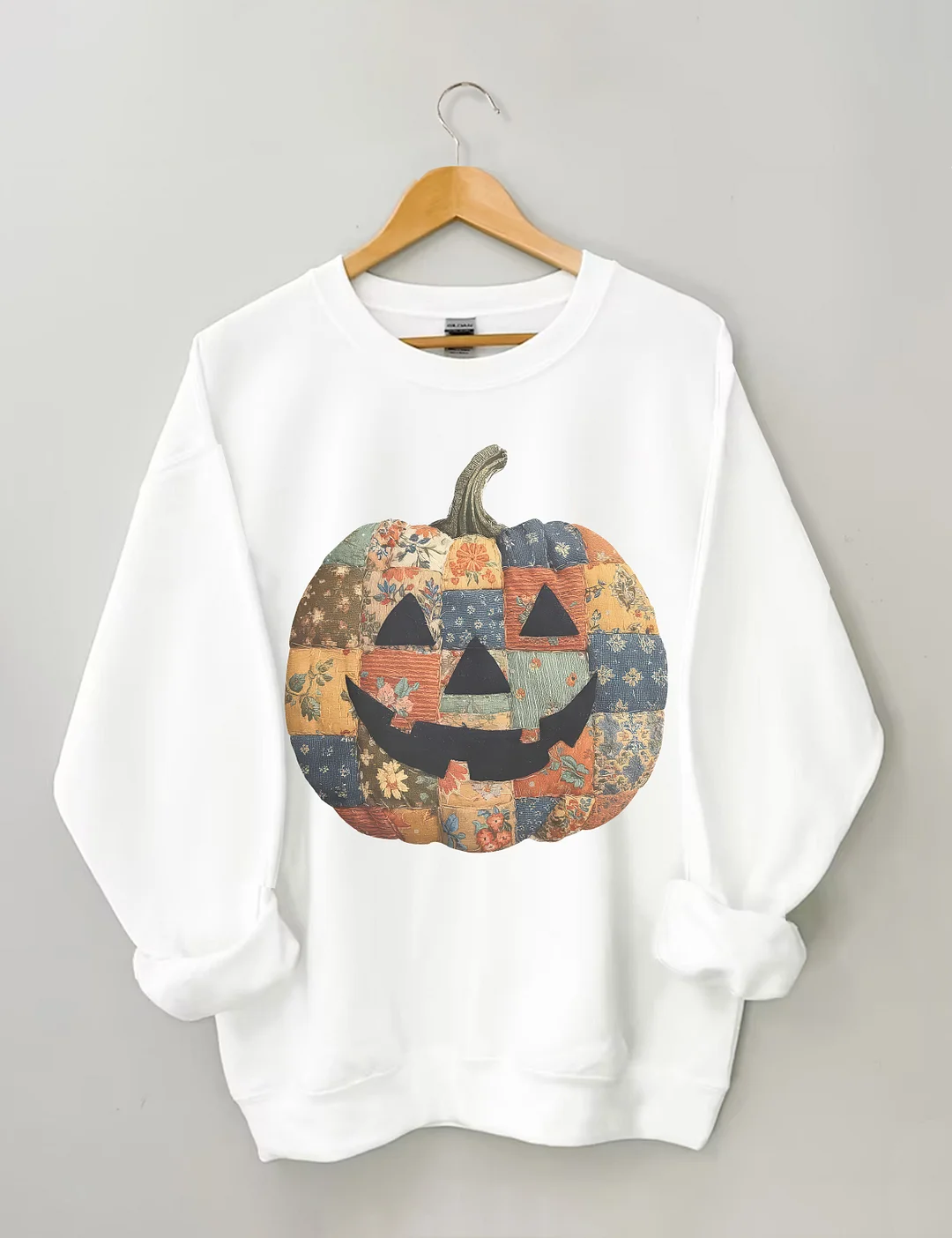 Retro Patchwork Halloween Pumpkin Sweatshirt
