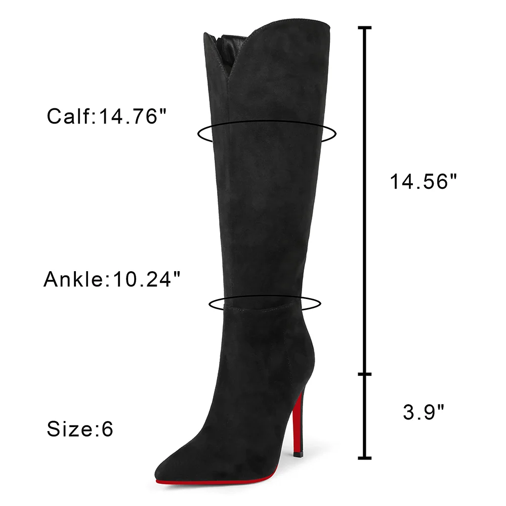100mm Women's  Knee Boots Croc Leather Red Bottom High Heels Boots-MERUMOTE