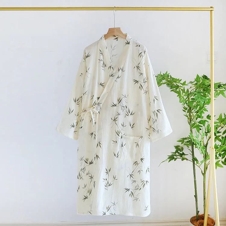 Pure Cotton Bamboo Print Comfy Bathrobe Radinnoo.com