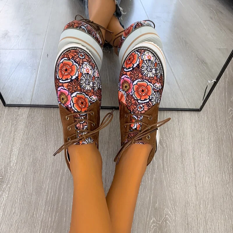 Vulcanize Shoes Sneakers Women Shoes Ladies Floral Print Lace Up Fashion Platform Casual Shoes for Women 2021 Zapatillas Mujer