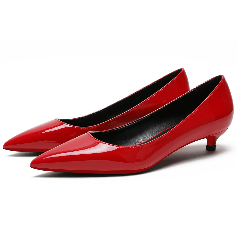 30mm Pointed Toe Red Bottom Kitten Heels Slip On Daily Pumps for Women