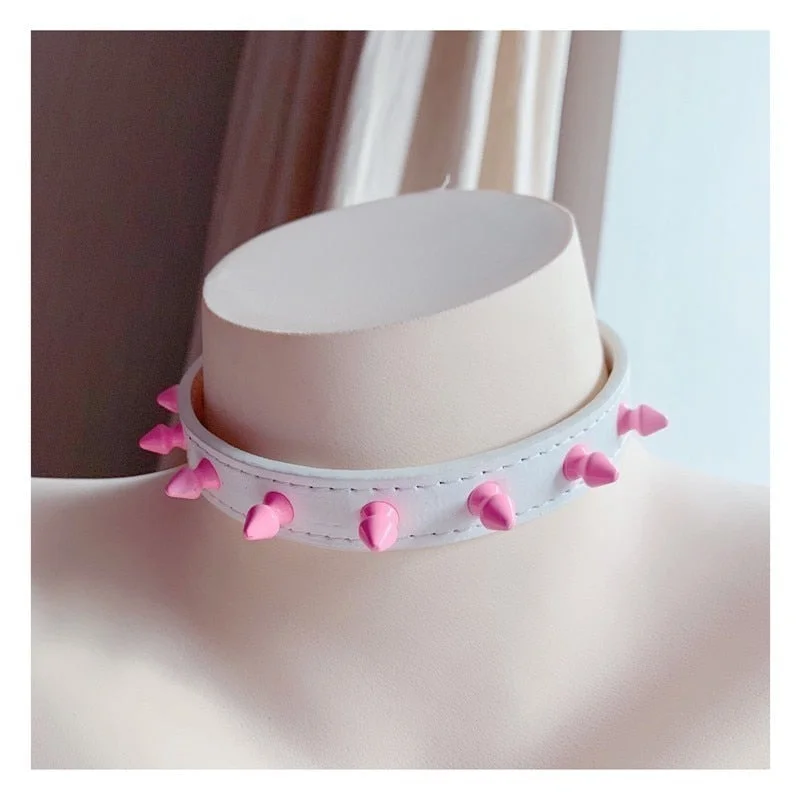 OJBK Sexy Punk Fashion Jewelry Necklace Studded Pink Silicone Rivet Rock Choker Handmade Collar Gift for Women Girls Steampunk