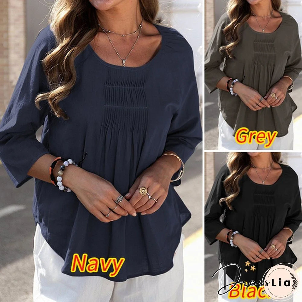 Ladies O Neck Long Sleeve Spring Autumn Basic Tops Solid Color Casual Shirts